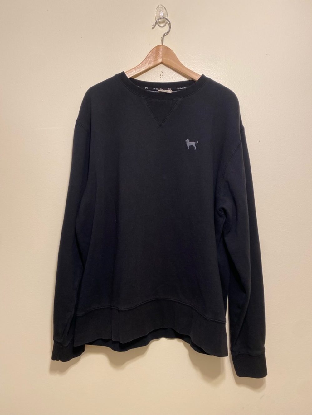 The Black Dog Men's Black Crewneck Sweatshirt with Small Dog Logo. Size L
